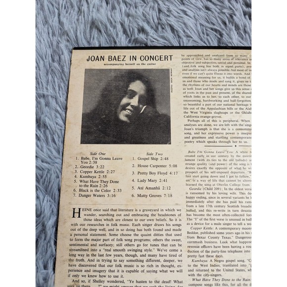 Joan Baez - In Concert 1962 Vinyl Record‎ LP Vanguard VRS-9112 Folk VG Very Good - Picture 11 of 12